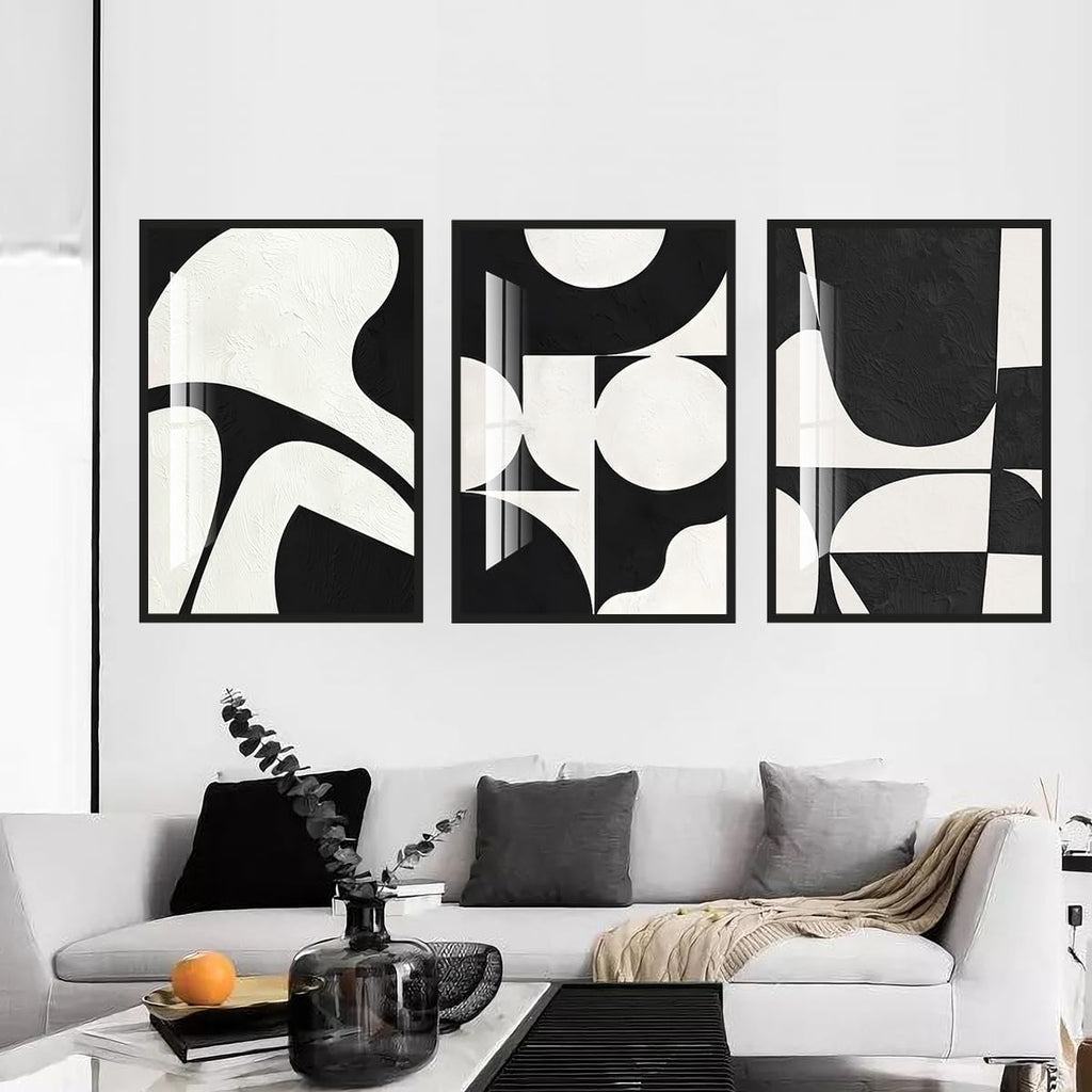 Modern Abstract Wall Art Large Geometric Canvas Paintings Bedroom and Bathroom High Gloss Black and White Minimalist