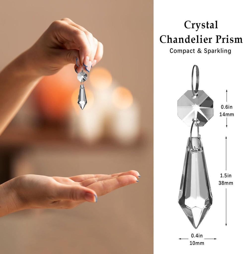 50Pack Clear Crystal Icicle Prism 2.4'' Glass Chandelier Crystals Pendant - Loose Beads Suncatcher for