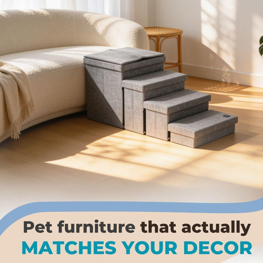 Dog Steps for high Bed with Cushion, Foldable Dog Stairs for Small Medium or Large Dogs Puppy with Storage for Bed or