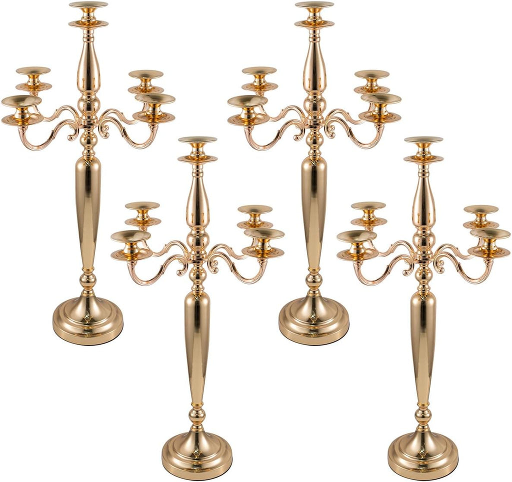 28'' Tall Gold 5 Arm Candelabra Centerpieces for Table, 4pcs Taper Candle Holder, Party, Event, Christmas Candelabra