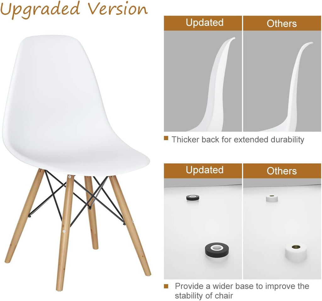 Dining Chairs Set of 2 White, Pre Assembled Mid Century Modern Dining Chairs with Wood Legs, Armless Kitchen Chairs