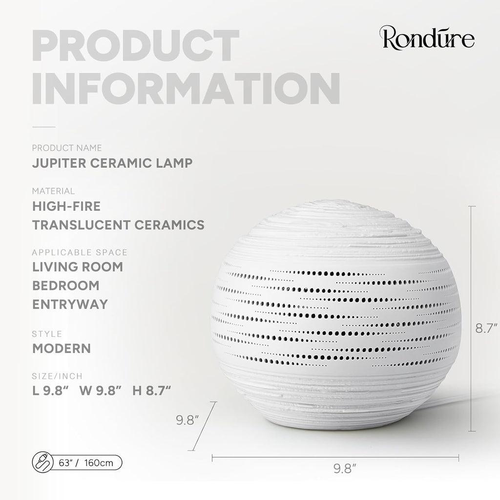 8.7" Modern Ceramic Table Lamp, Fully Dimmable Modern Bedside Lamps and Nightstand, White Translucent Ceramic Shade