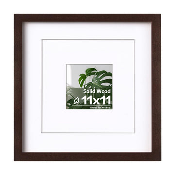 11x11 Picture Frame Covered by Plexiglass, Display Pictures 4x4/8x8 with Mat or 11x11 Without Mat Made of Solid Wood