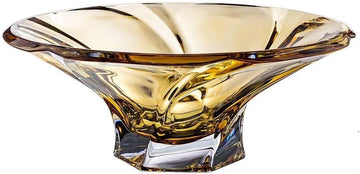 Bohemian Crystal 12-inch Mozart Amber Candy/Fruit Bowl, Decorative Hand-crafted Glass Bowl