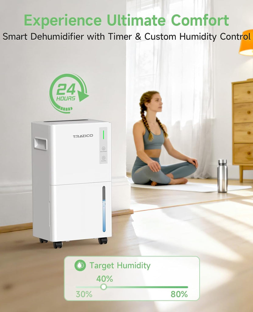 1500 Sq.ft Dehumidifier for Basement, 21 Pint Quiet Dehumidifiers for Home with Drain Hose, Smart Humidity Control