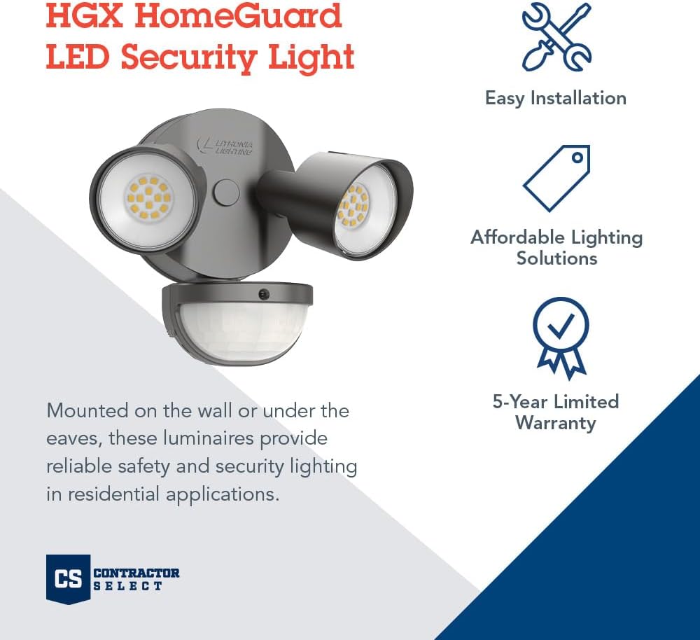 HomeGuard 2-Light LED Outdoor Flood Lights, Motion Sensor | Dark Bronze Motion Sensor Outdoor Lights with Dusk to