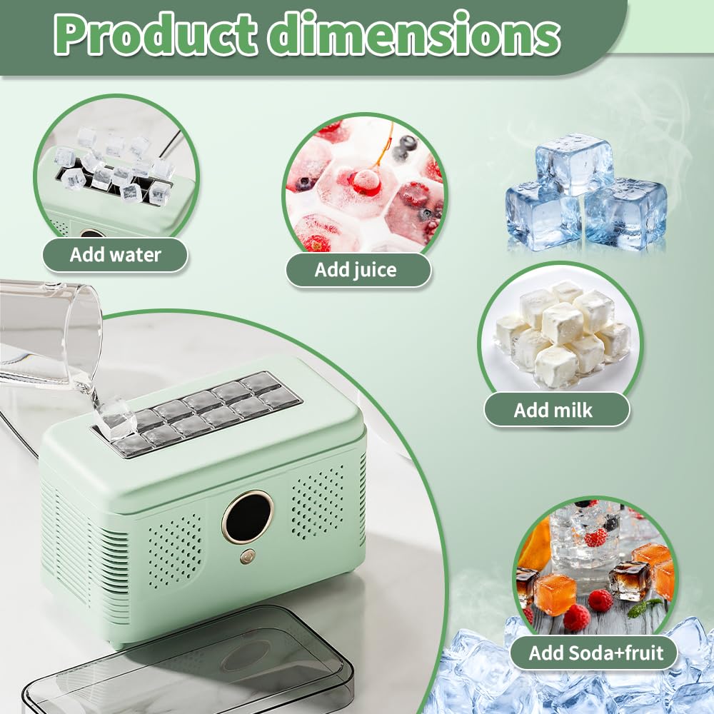 Portable Ice Maker, Fast Ice Making, Quiet, Energy-Efficient, with Ice-Cubes Detachment Rack and Removable Top Cover