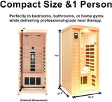 1 Person Infrared Sauna, Ceramic Low EMF FAR Infrared Indoor Sauna for Home, 1300w Canadian Hemlock Wood Saunas with Bluetooth Control, LCD Display, LED Reading Light A129-B0FJFTRGCS