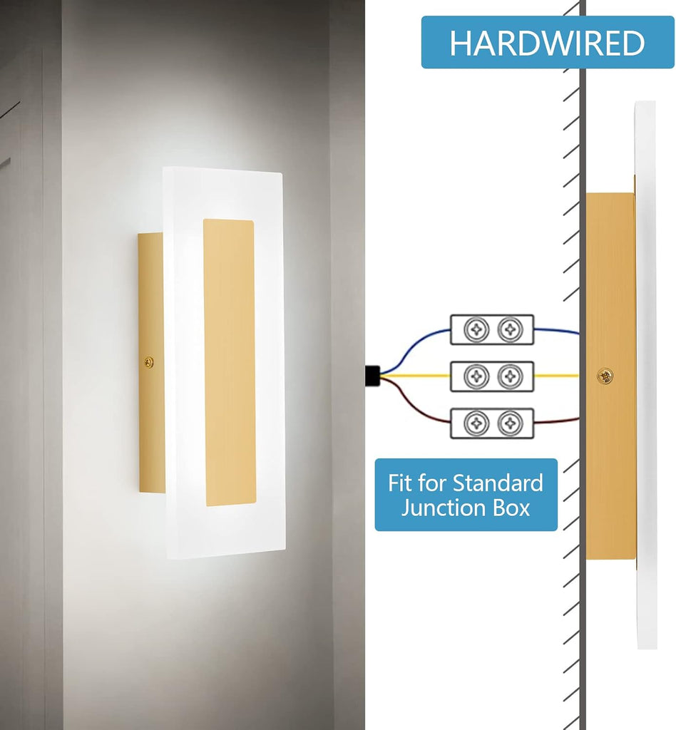 Modern LED Acrylic Gold Wall Sconce White Light 6000K for Bedroom Corridor Stairs Bathroom Indoor Lighting Fixture