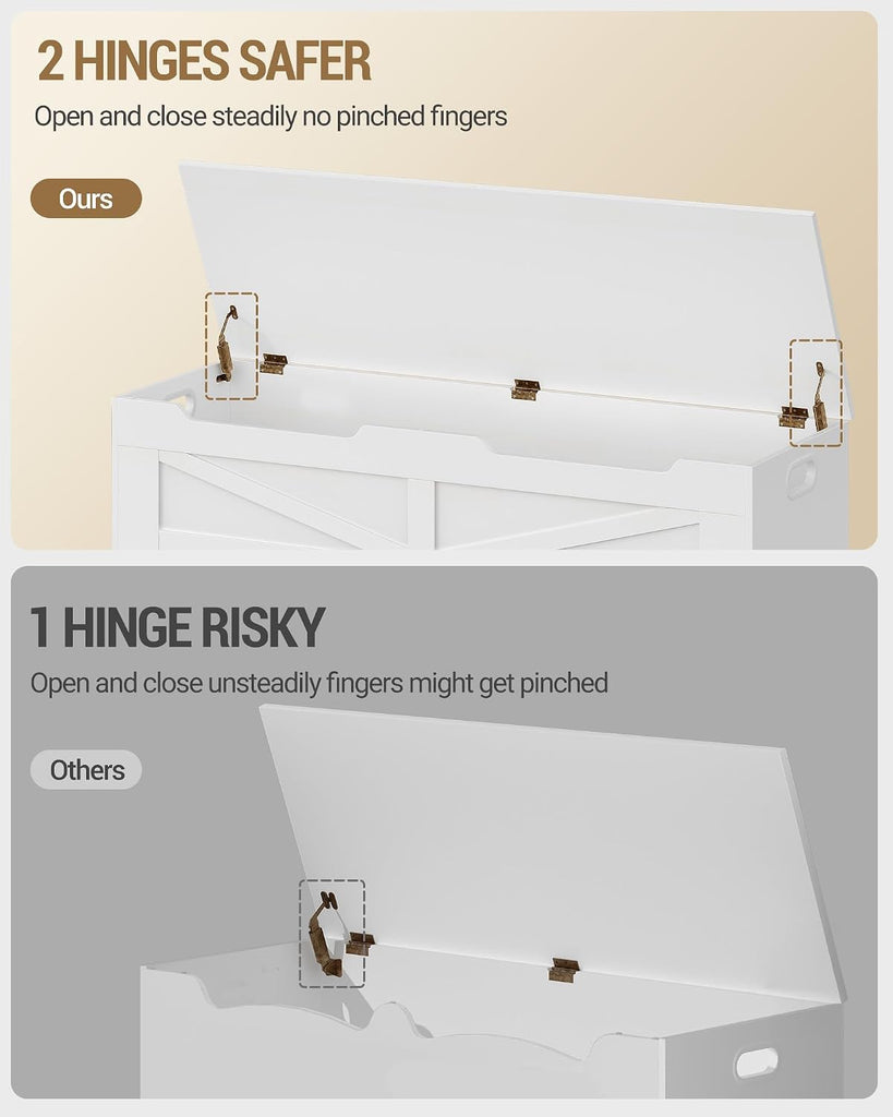 47" Large Storage Bench, 225L/59Gal FSC Wood Chest | Pure White | 330lb Seating | Double Hinges | Bedroom Blanket