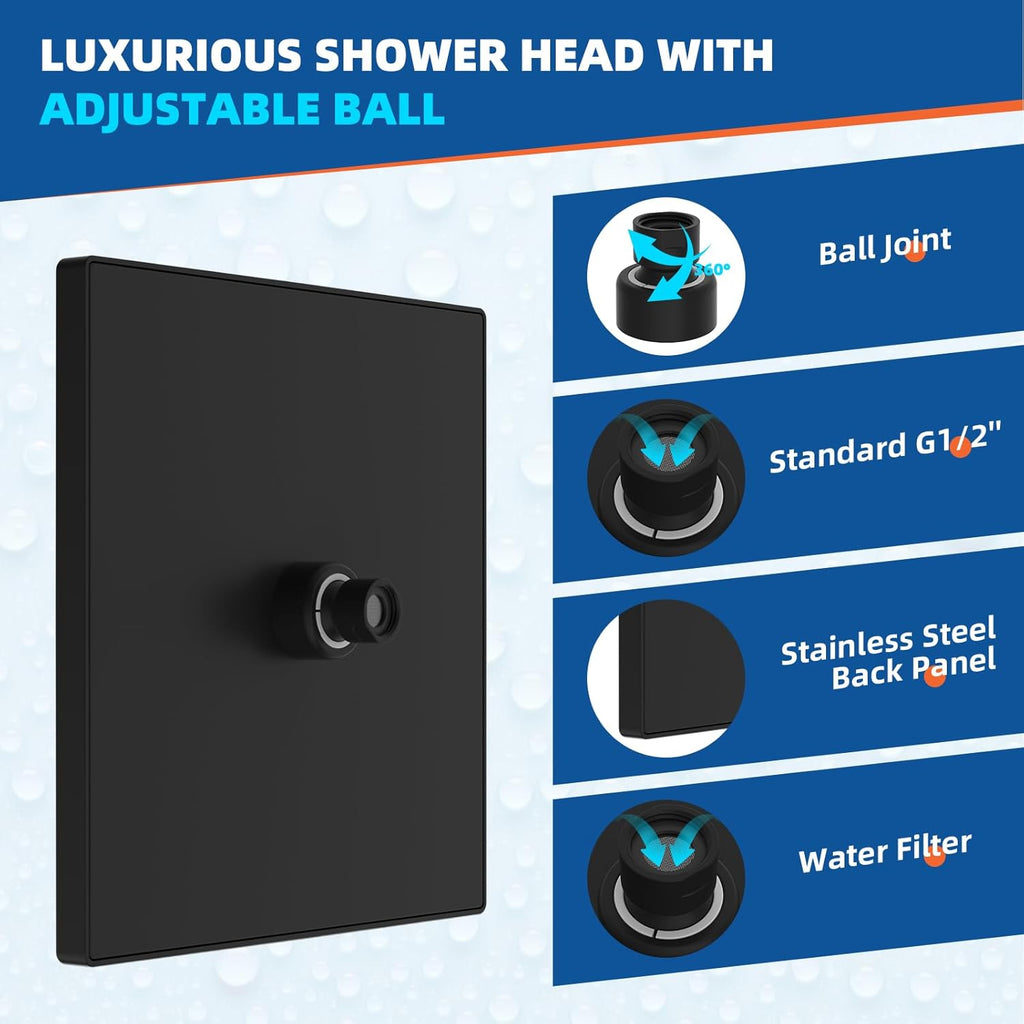 CUCPC Certified Metal Rain Shower Head, 12'' High Pressure Shower Heads