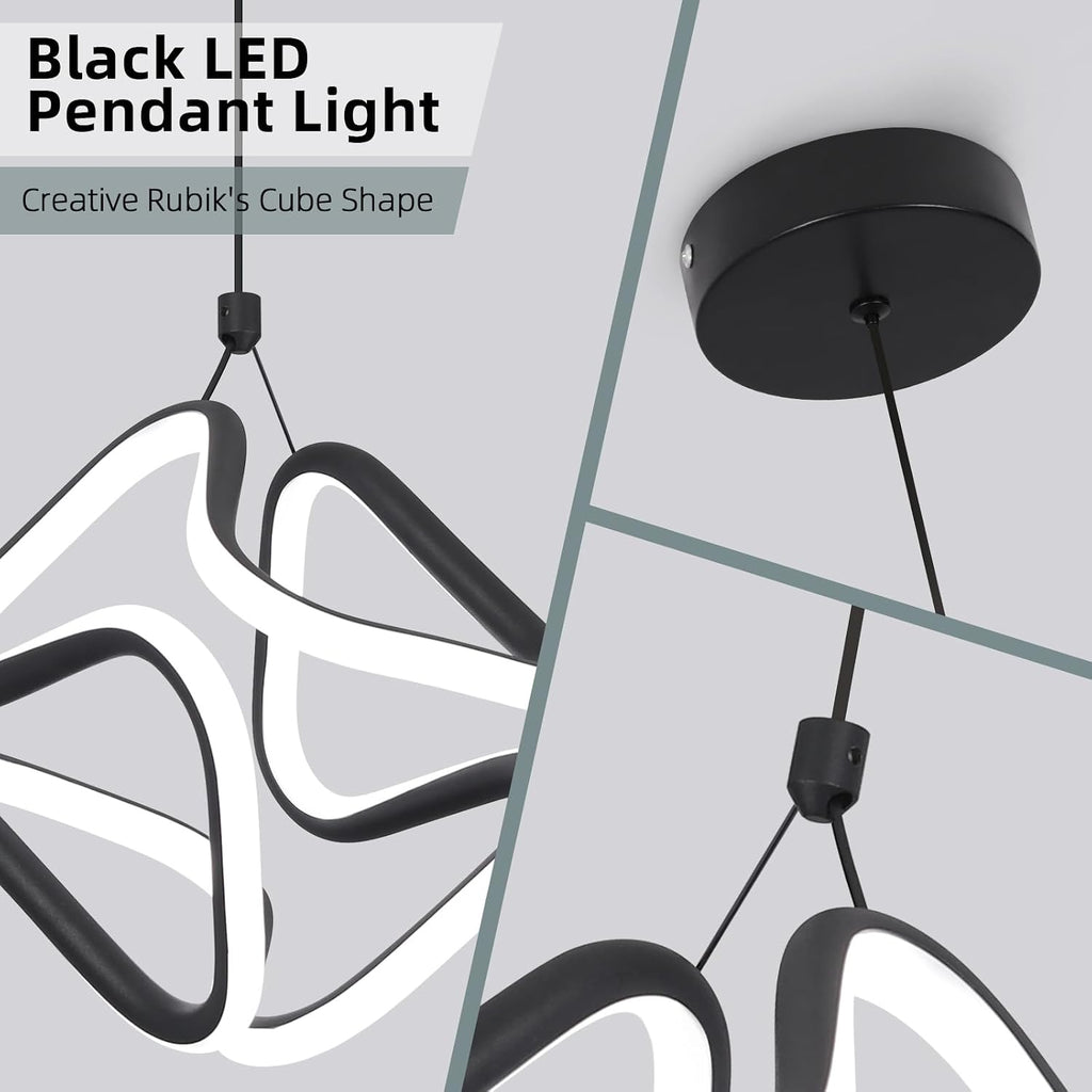 Black Led Pendant Light Fixtures,6000K Cool White Modern Pendant Lights for Kitchen Island,Adjustable Height Kitchen