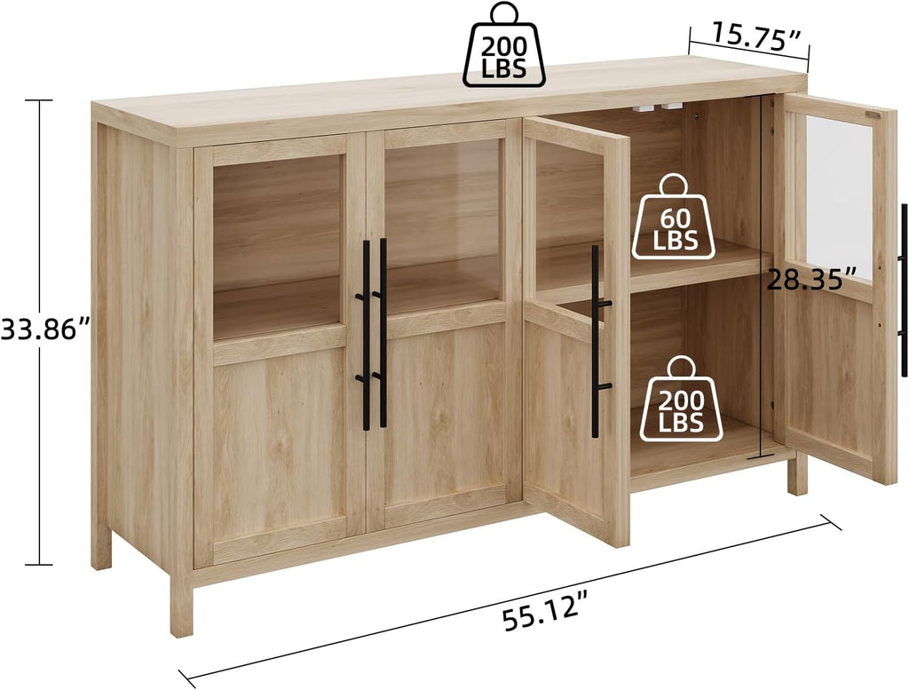 Sideboard Buffet Cabinet with 4 Glass Doors