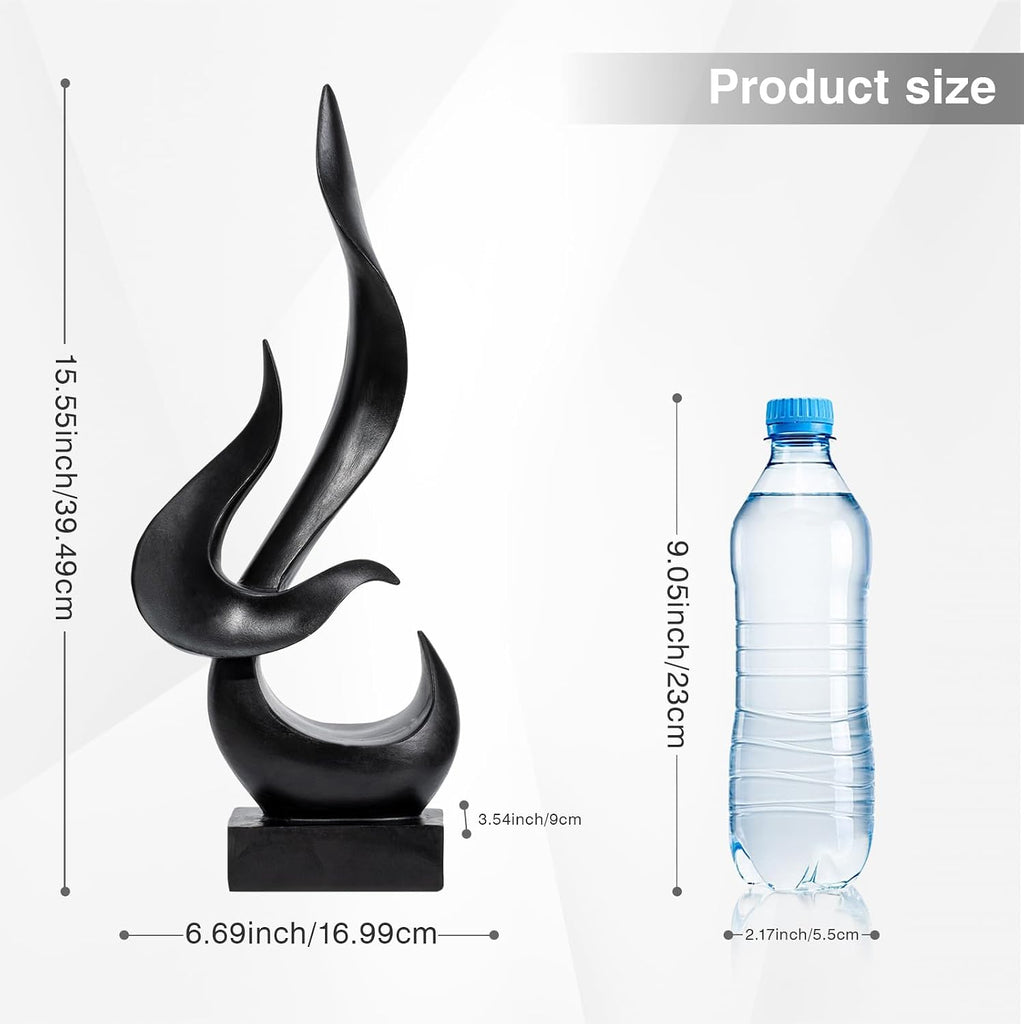 Black Fire Flame Sculpture, Modern Abstract Resin Statue, Art Statue Home Decor TV Stand Coffee Table Shelf Accents