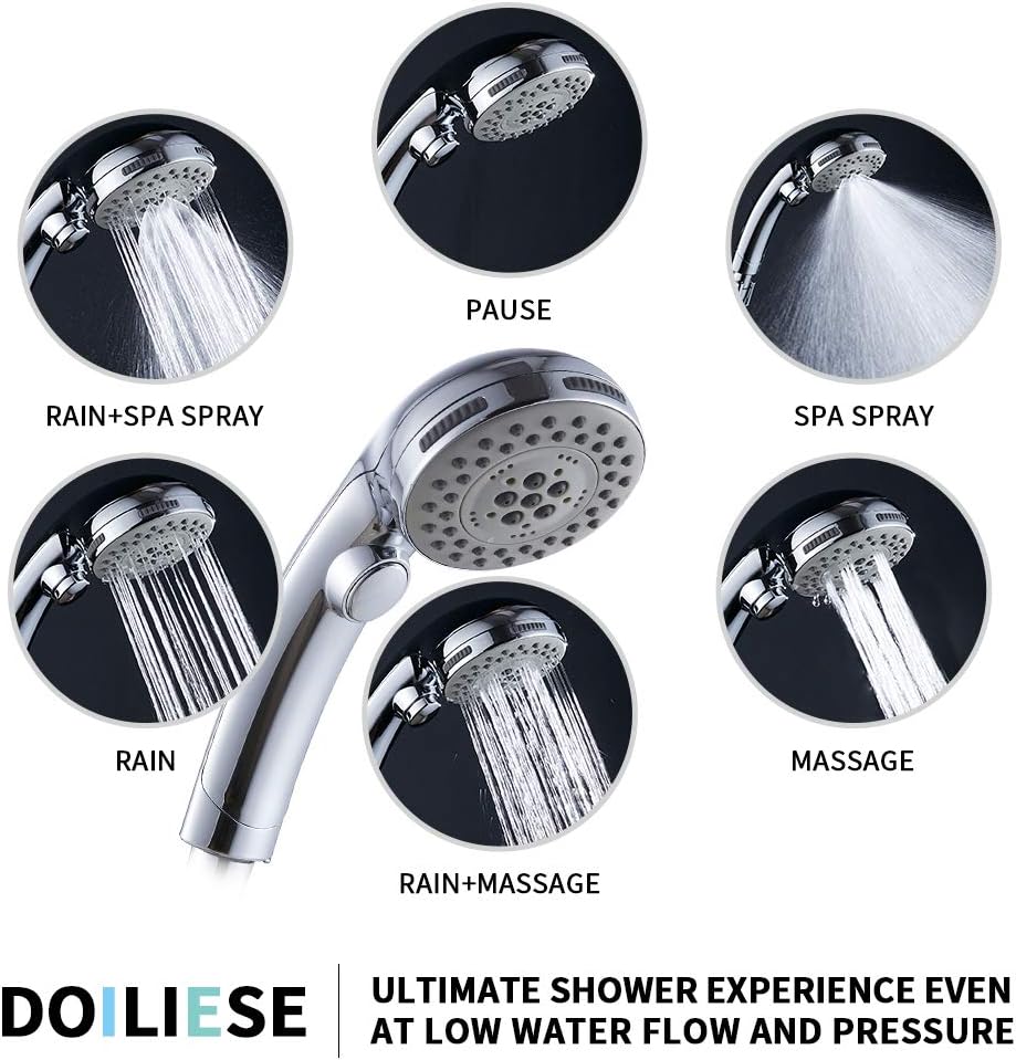 High Pressure Shower Head with Handheld Spray 6 Settings Hand Held Shower Head with On Off Switch and Spa Spray Mode