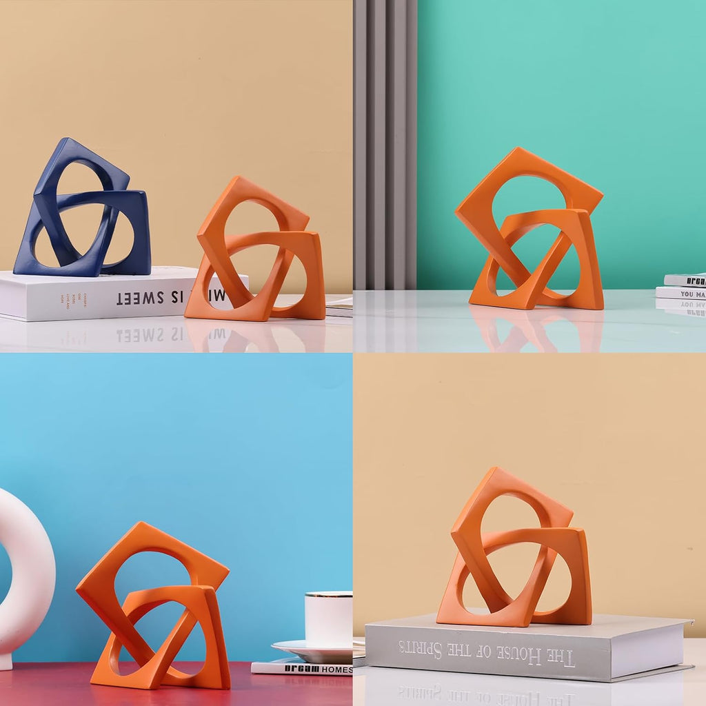 Geometric Cube Orange Knot Decorations, Geometric Sculptures, Modern Home Decorations Decor Accents, Dining Tables