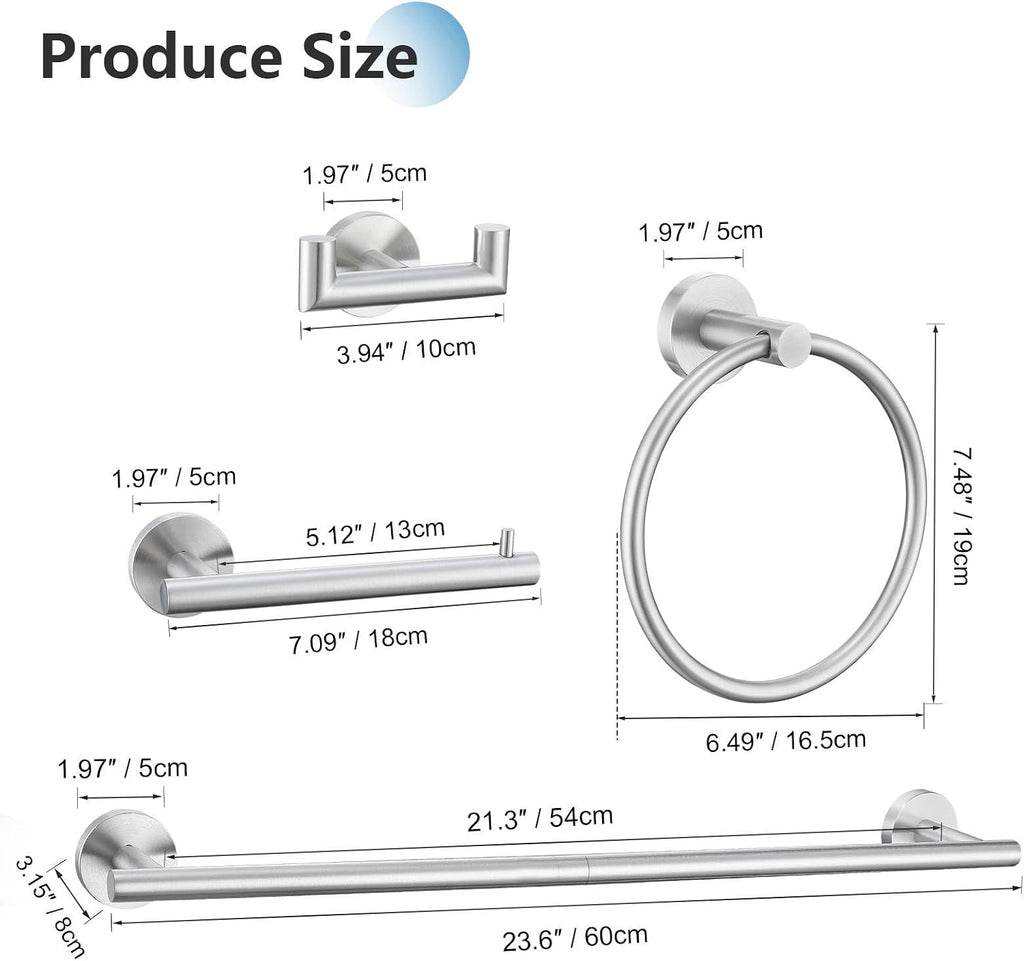 Brushed Nickel 5 Pieces Towel Bar Set Bathroom Hardware Set Upgraded Towel Hooks,Towel Holder Set Stainless Steel