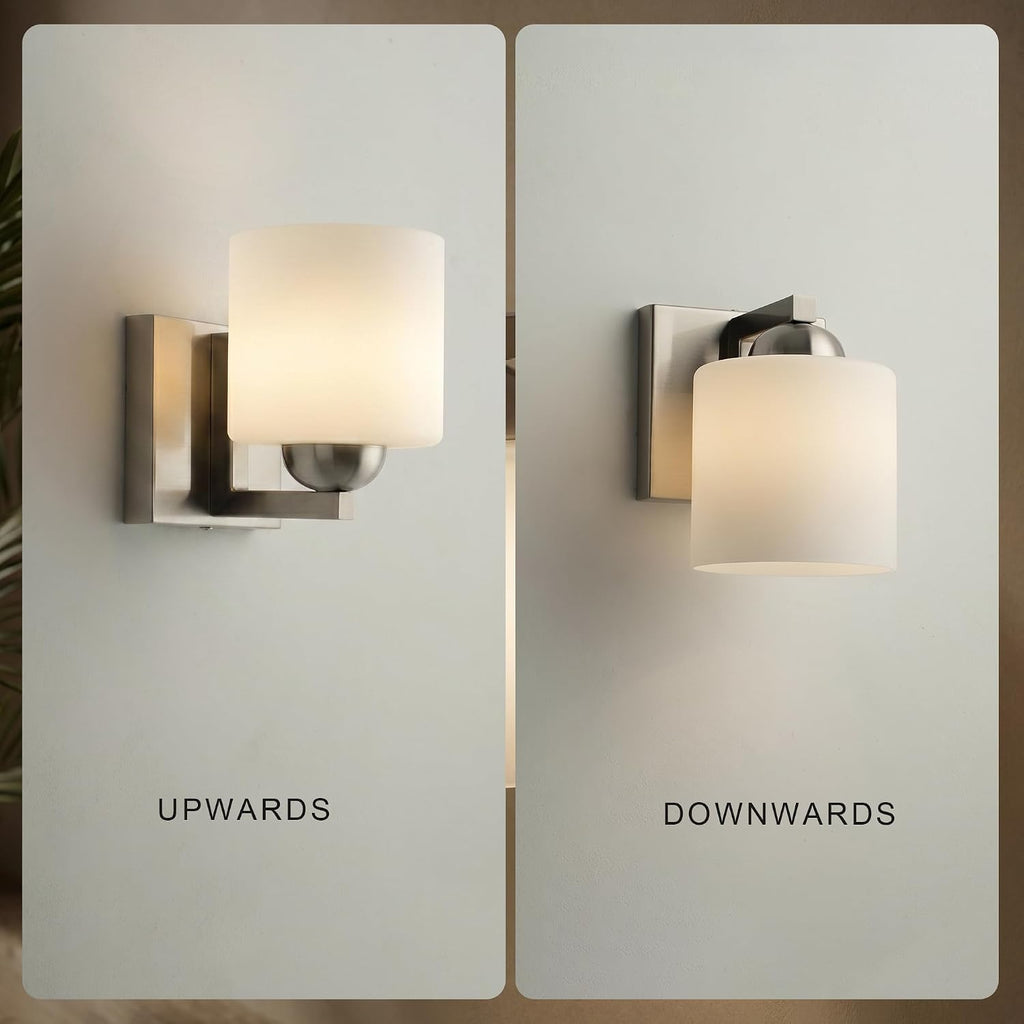 1-Light Brushed Nickel Bathroom Vanity Light with White Glass Shade | Over Mirror,Wall Sconce,ETL listed,Bathroom