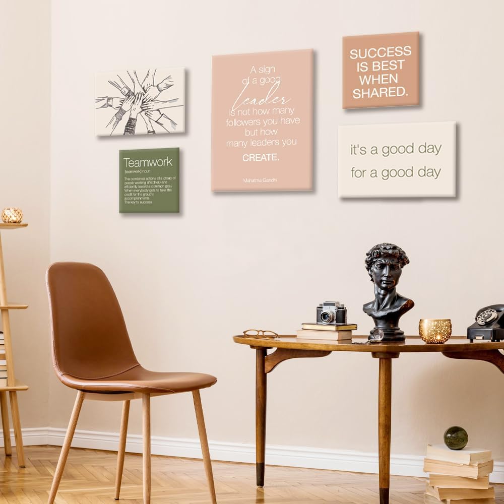 Office Wall Decor-Motivational Teamwork Office Wall Art Canvas Frame Set of 6-Team Work Leadership Workplace Bulletin