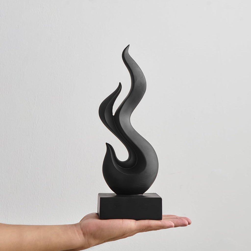 Abstract Art Table Decoration, Gold Decor Flame Statue Home, Black Shelf Decor Accents, Abstract Art Resin Sculpture