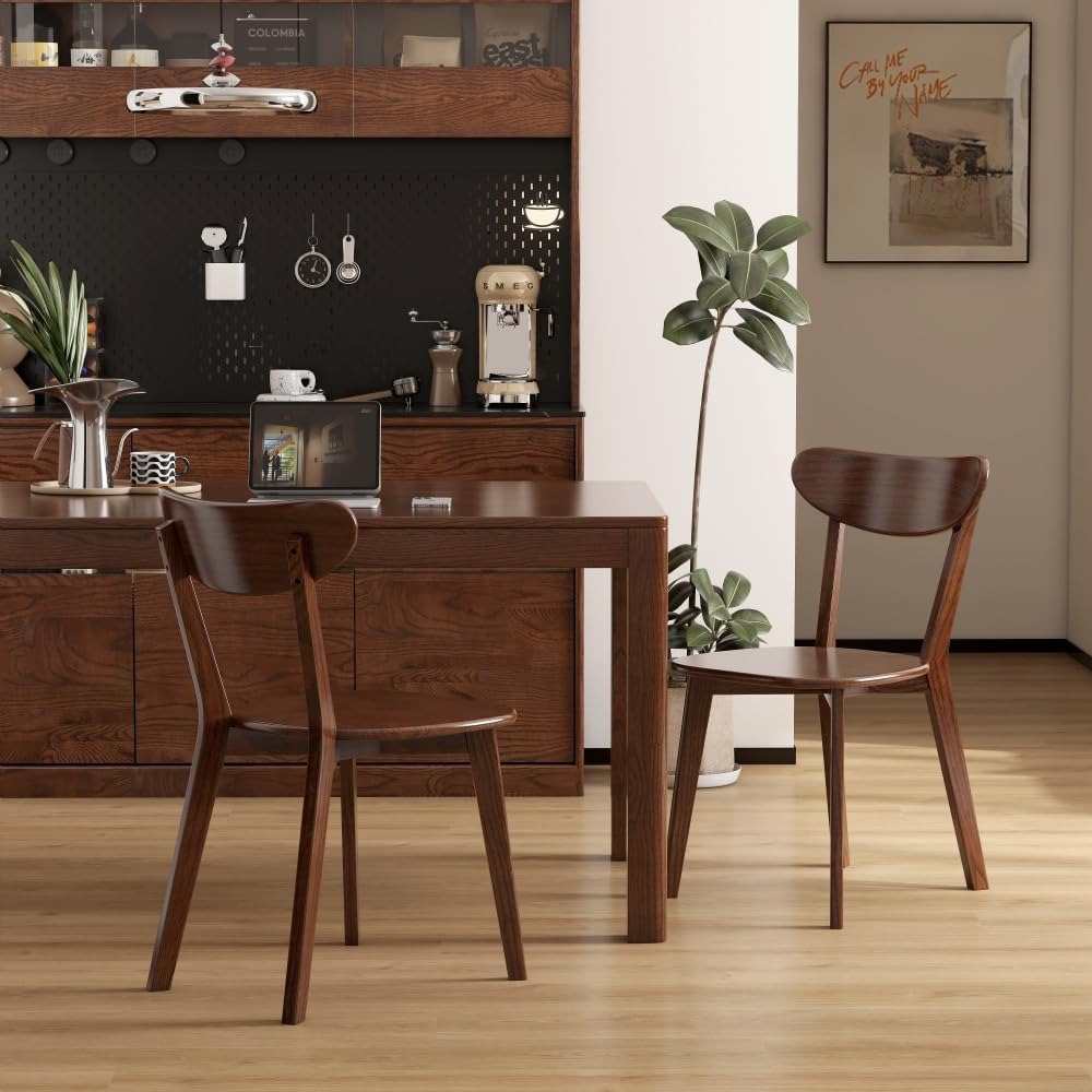 Dining Chairs, Kitchen Chairs, 100% Oak Solid Wood Modern Chair with Curved Backrest Kitchen & Dining Room Chairs