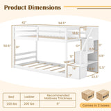 Twin Over Twin Bunk Bed with Stairs, Solid Wood Floor Bunk Bed with Storage Staircase & Full-Length Guardrails