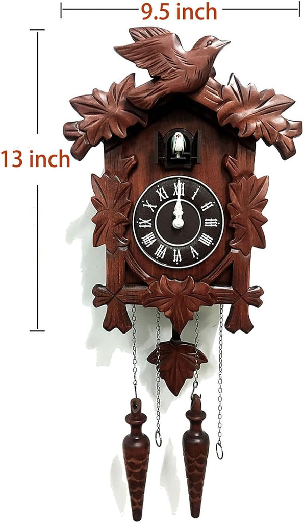 Rylai Cuckoo Clock Vintage Large Wooden Wall Clock Handcrafted 13x9.5 Inch Brown
