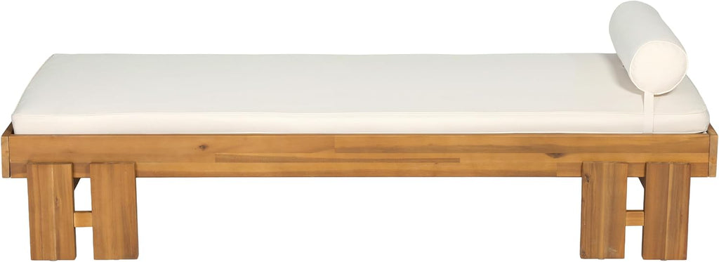 Acacia Wood Outdoor Daybed with Cushion & Pillow, Patio Sofa Couch Backyard, Patio Garden Lounge Sofa