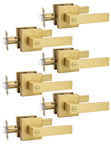 Gold Interior Privacy Door Handles Keyless with Lock, 6 Pack
