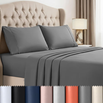 4 Piece Sheet Set, Extra Soft Cooling & Breathable Microfiber, Includes 1 Flat Sheet, 1 Fitted Sheet & 2