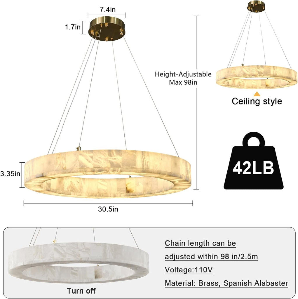 Alabaster Round Chandelier, D30.5in Modern Marble Dining Room Chandeliers, Foyer Chandelier for Dining Room Light Fixture, Living Room, Bedroom Lights, Foyer, Kitchen, Hallway