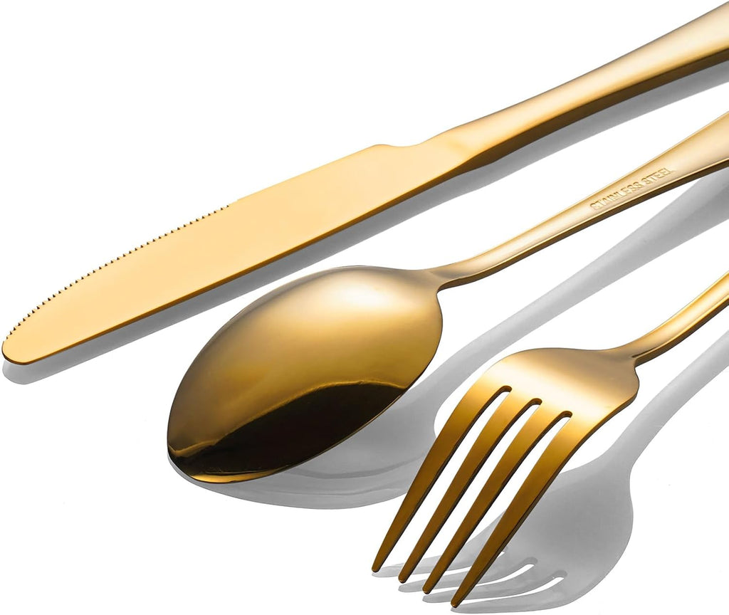 60-Pcs Gold Silverware Set - Stainless Steel Flatware Cutlery Set Service for 20