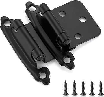 60 Pack (30 Pairs) 1/2" Overlay (Variable) Cabinet Hinges, Self-Closing Semi-Concealed Face Mount, Matte Black