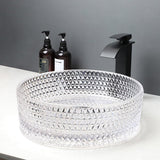 16 Inch Crystal Bathroom Vessel Sink with Faucet and Drain Combo,Diamond Shaped Clear Tempered Glass Vessel Sink Above