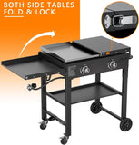 2-Burner Propane Gas Griddle, 28-Inch Flat Top Grill, 30,000 BTU Tabletop Foldable Griddle with Side Shelves