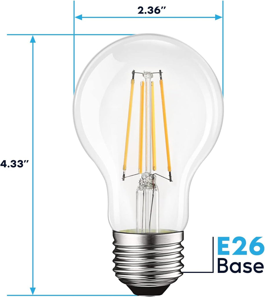 Vintage A19 LED Light Bulbs 60W Equivalent, 3000K Soft White Dimmable, 800 Lumens, Standard LED Edison Bulb 8W, UL (4 Pack)