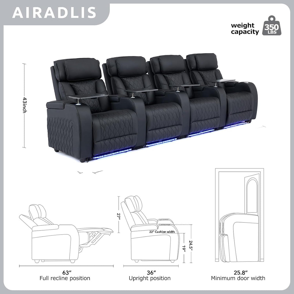 Home Theater Seating Top Grain Leather, Movie Theater Chairs Theater Recliner Sofa with Dual Power Ergonomic Design 7