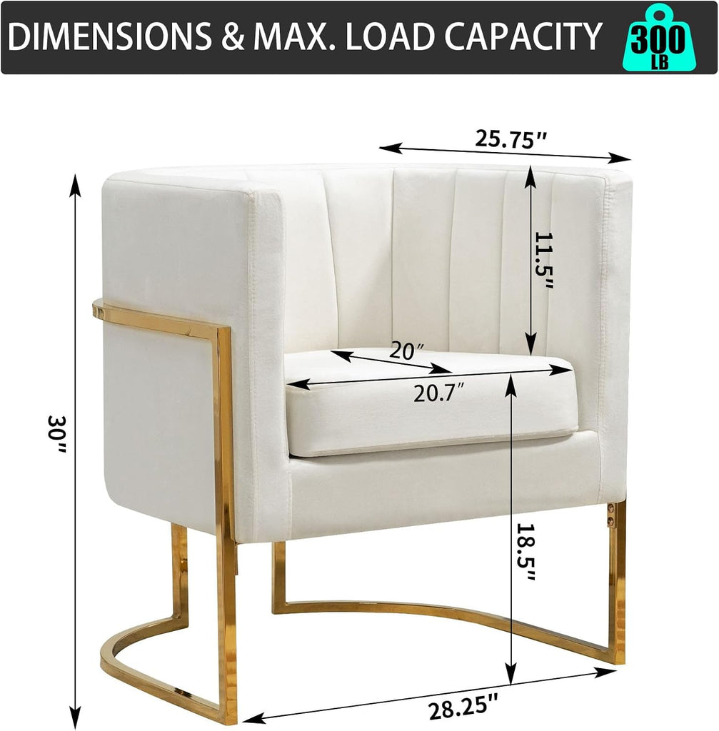 Velvet Accent Chair, Modern Barrel Arm Chair /Bedroom/Guest Reception, Upholstered Club Armchair with Pillow & Gold