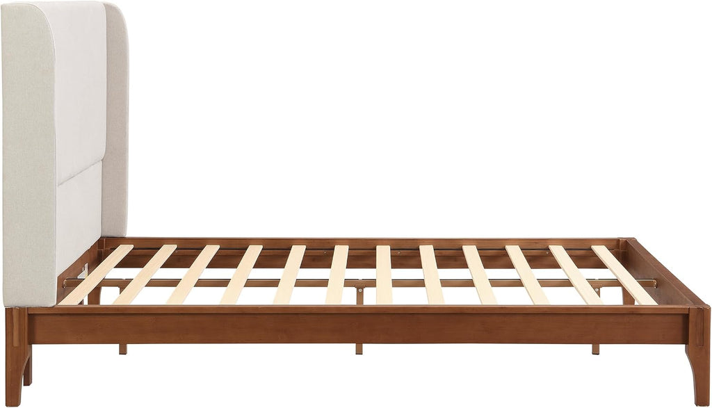 Queen Wingback High Headboard, Upholstered Linen Fabric Headboard, Bamboo Wood, Easy Assembly, 48''H, Tan