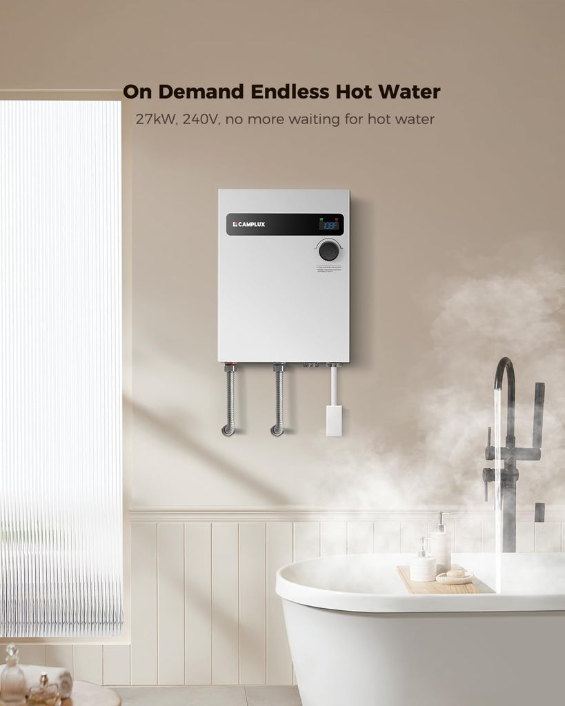 Electric Tankless Water Heater 27kW 240V, Instant Hot Water, Self-modulating Technology
