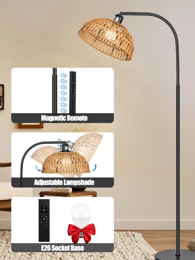 Boho Standing Lamp with Remote Control and Dimmable Bulb