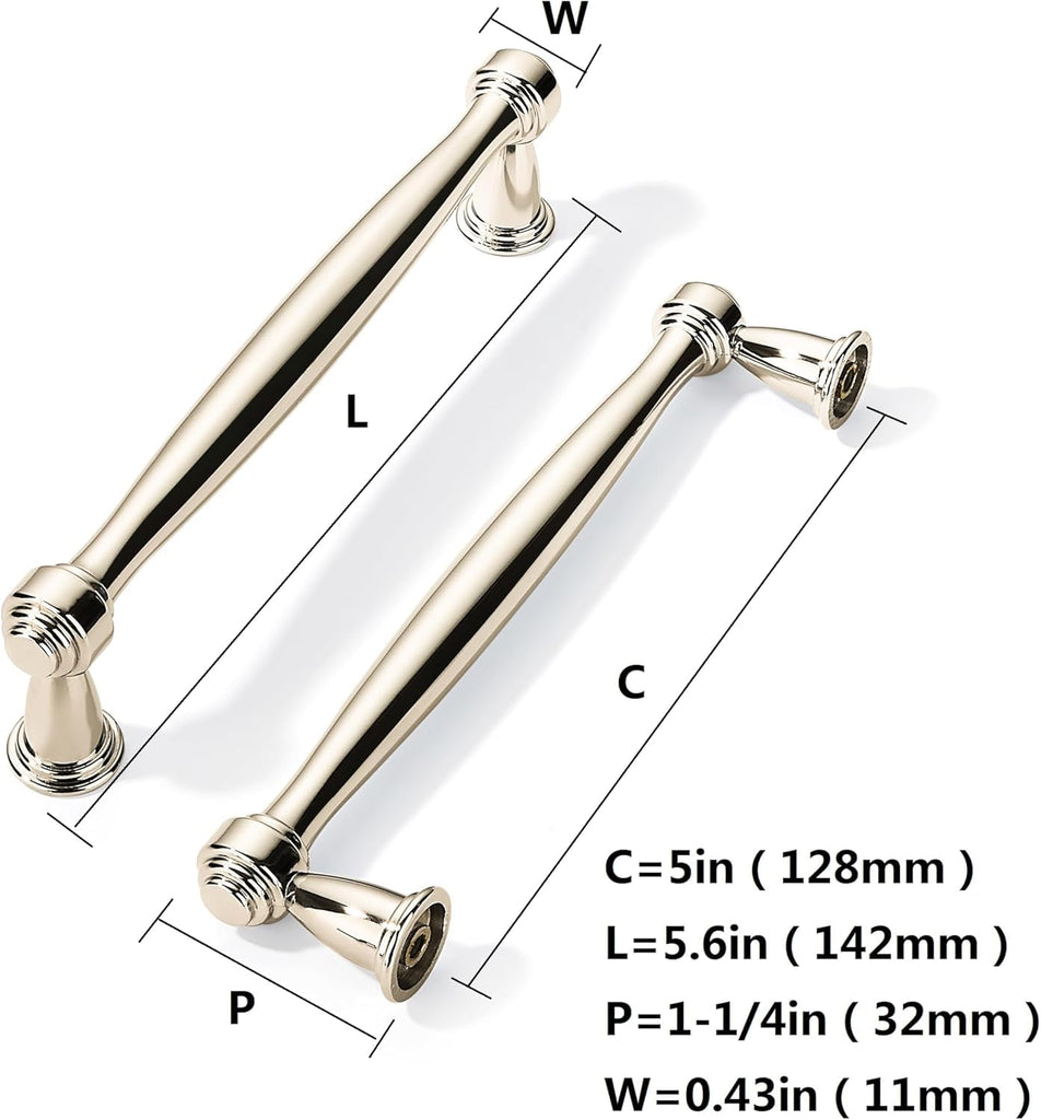 2 Pack Polished Nickel Cabinet Pulls 5 Inch(128mm) Hole Centers Heavy Duty Soild Cabinet Pulls Kitchen Cabinet