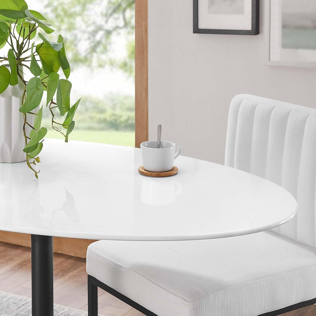 Inspired Saarinen Style Tulip Oval Pedestal Dining Table — Black Base / White Top, 48″ Oval