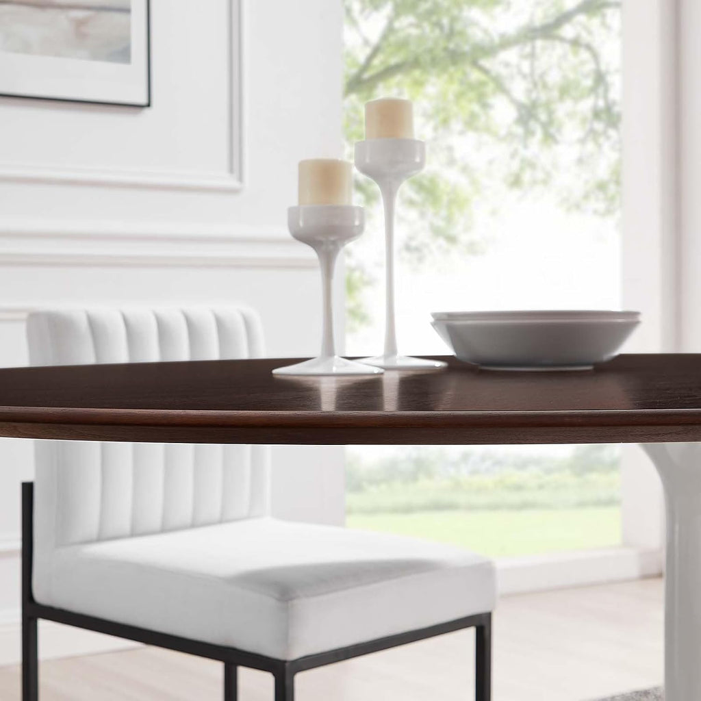 Inspired Saarinen Style Tulip Oval Pedestal Dining Table — White Cherry Walnut, 78″ Oval