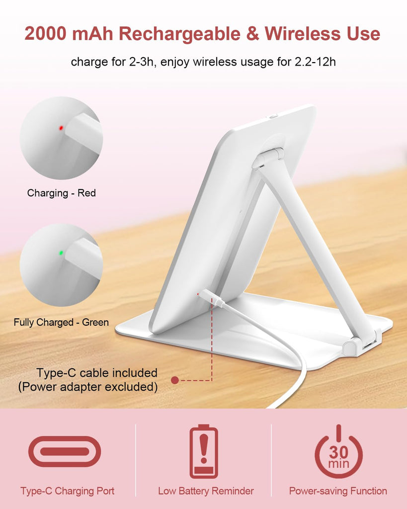 Travel Makeup Mirror with Lights and Magnification 10X, White