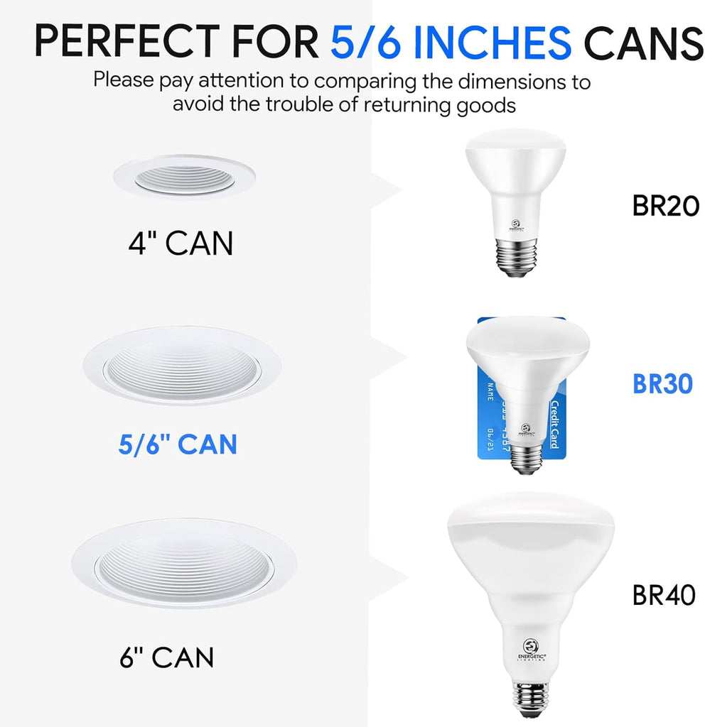 LED Flood Light Bulbs BR30, 65W Equivalent, Dimmable, Daylight 5000K, Indoor Flood Lights for Recessed Cans, 6 Pack