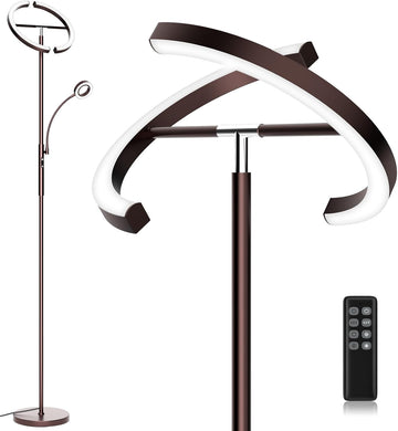 2-in-1 Brown LED Floor Lamp - 69" Dimmable Torchiere Standing Lamp with Remote Touch Control