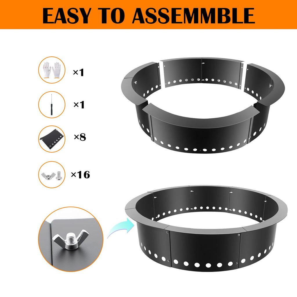 Fire Ring for Outside Fire Pit 48-Inch Outer/44-Inch Inner Diameter, Heavy Duty Solid Metal Steel Round Fire Pit Ring