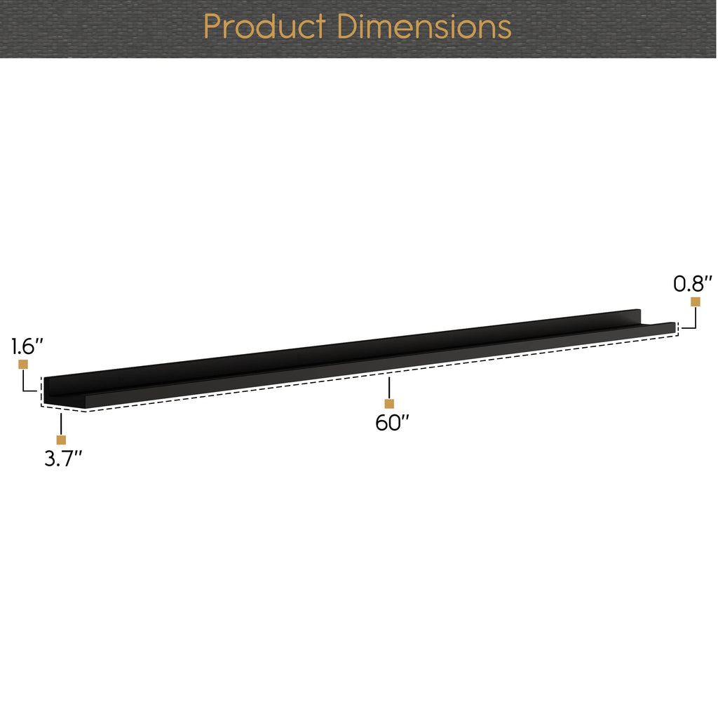 60" Long Picture Ledge Floating Wall Shelf, Farmhouse, Kitchen Decor, Black Set of 2