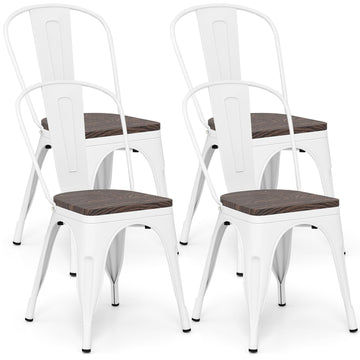Stackable Metal Dining Chairs Set of 4 with Wood Seat and High Back